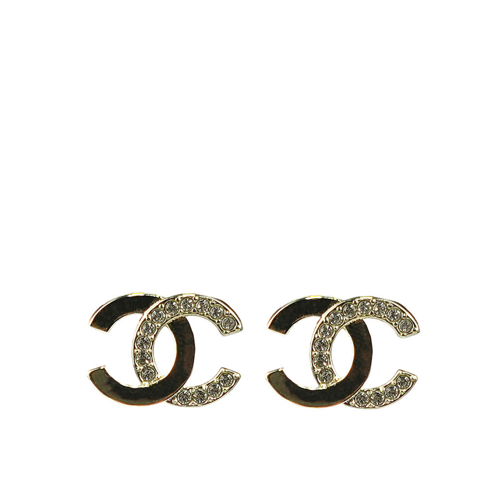 【CHANEL 】CC Logo 半水鑽設計針式耳環(金色)ABF249 B19807 NAFAL
