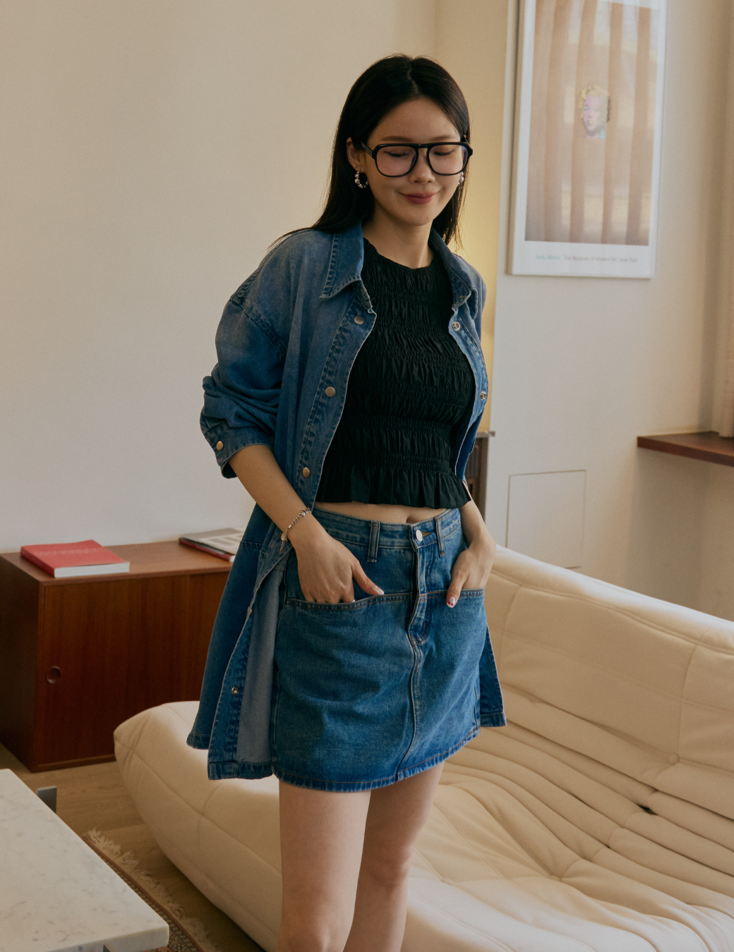 刷白設計斜口牛仔短裙（4尺寸）