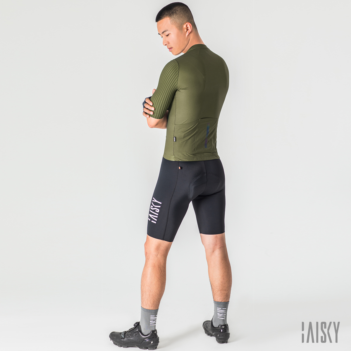 男款空力短車衣 潔淨V 軍綠