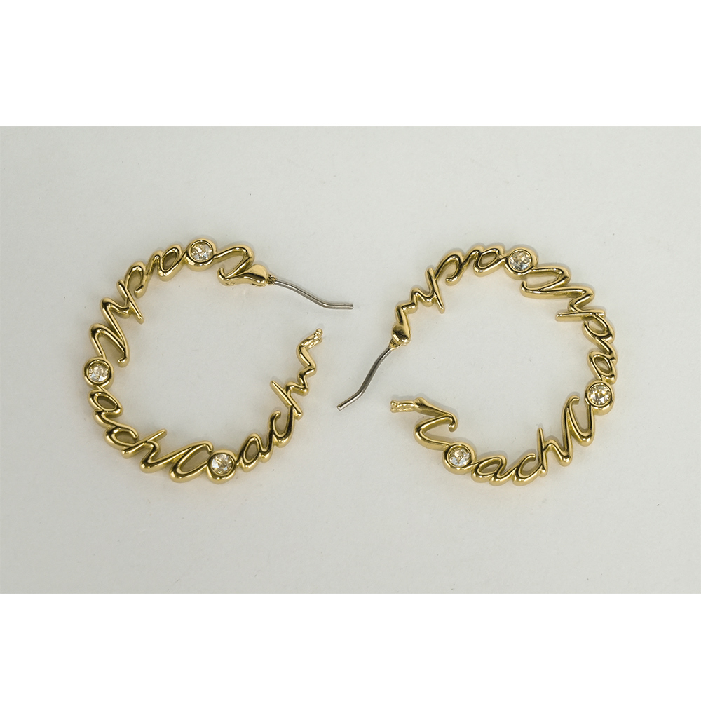 【COACH】Script 草寫標誌中型圓形針式耳環(金色)CAD50 GLD