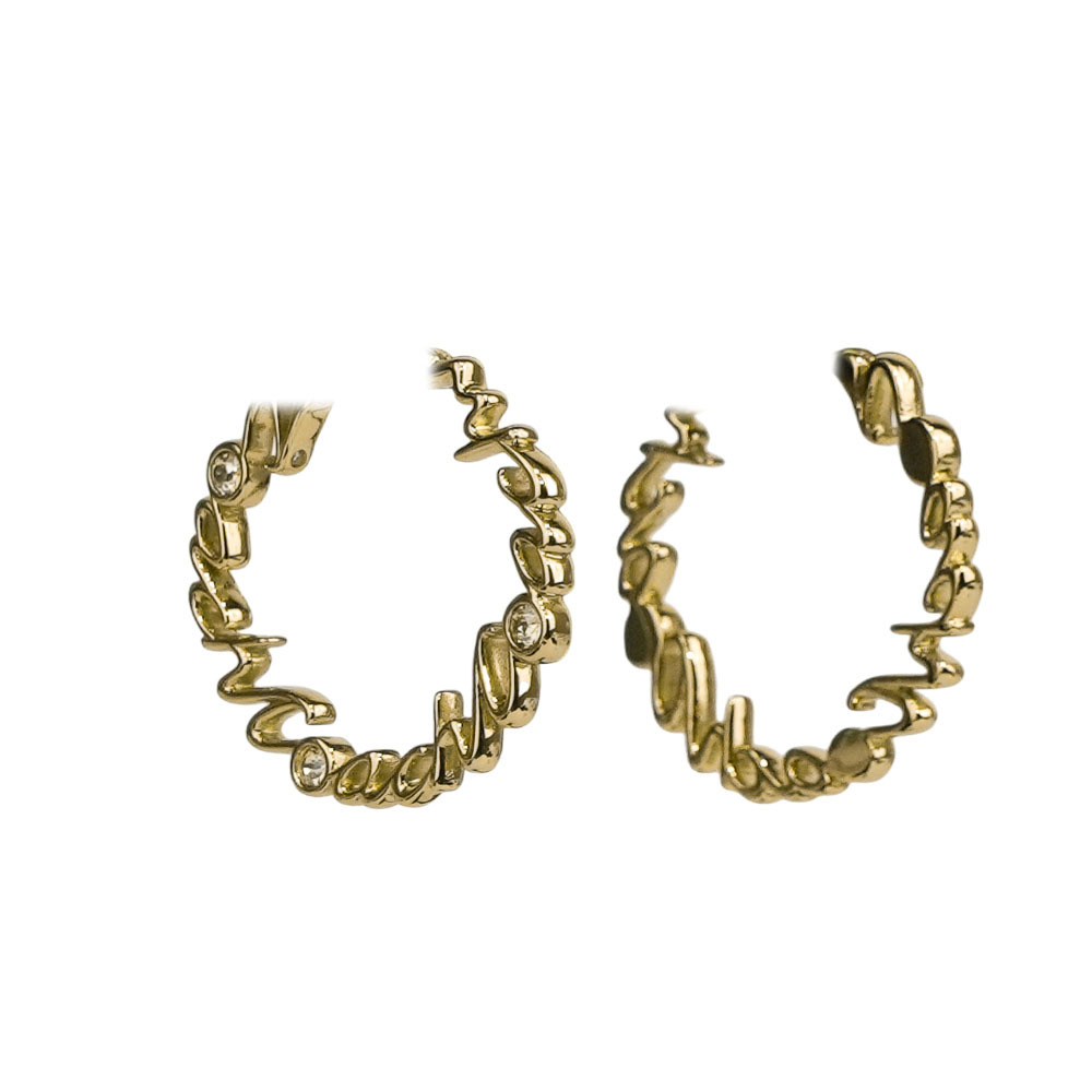 【COACH】Script 草寫標誌中型圓形針式耳環(金色)CAD50 GLD