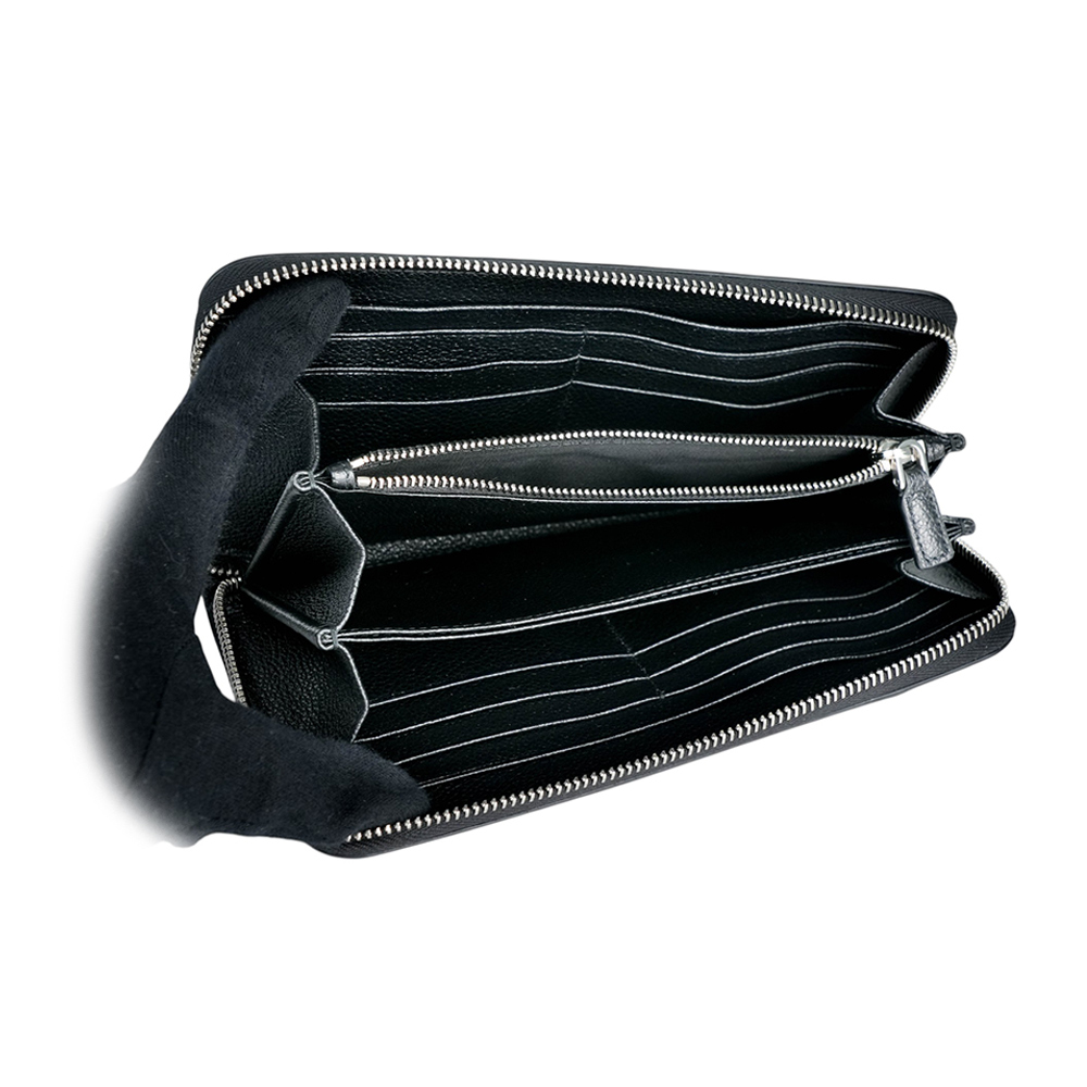 【PRADA】銀色三角牌Logo 粒紋皮革ㄇ型拉鍊長夾(黑色) 2ML317 2CB2 F0002