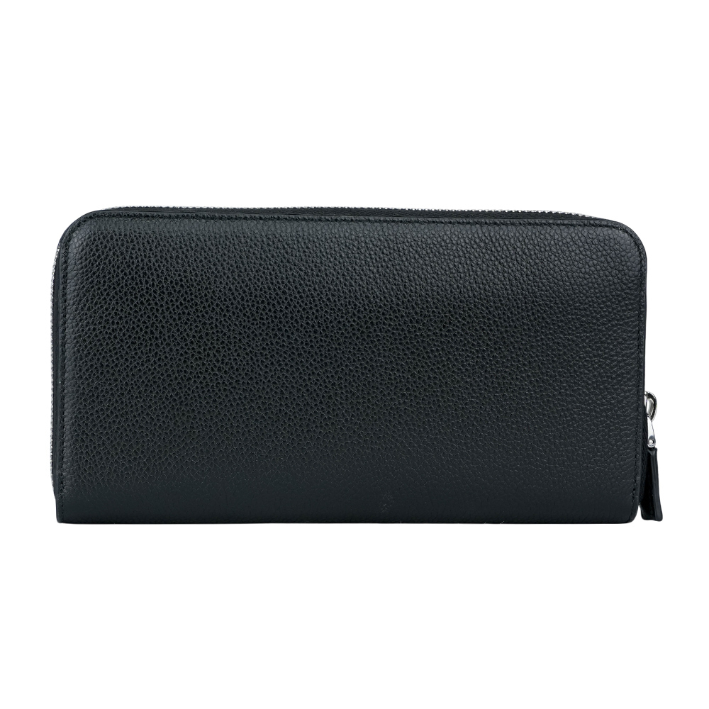 【PRADA】銀色三角牌Logo 粒紋皮革ㄇ型拉鍊長夾(黑色) 2ML317 2CB2 F0002