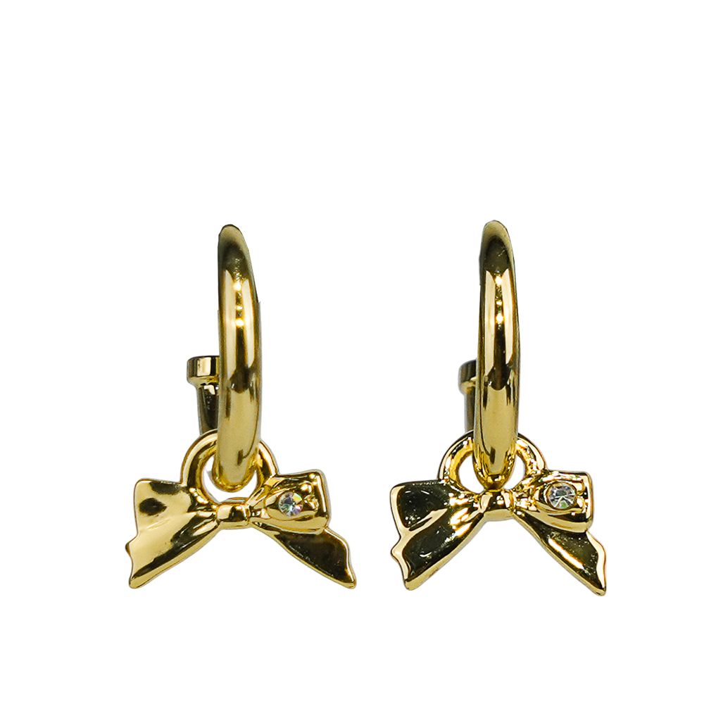 【COACH】蝴蝶結造型及玻璃水鑽圓弧針式耳環(金色)CAD66 GLD