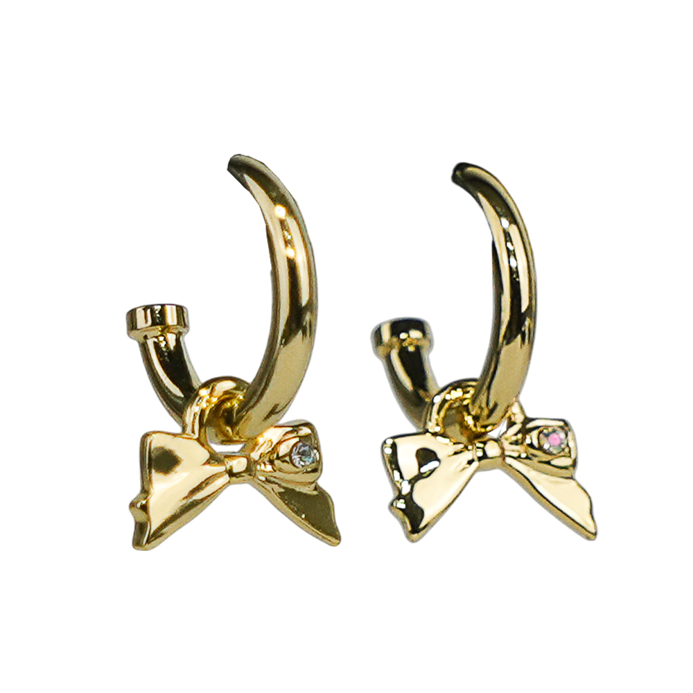 【COACH】蝴蝶結造型及玻璃水鑽圓弧針式耳環(金色)CAD66 GLD