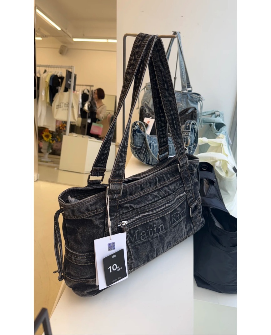 韓國限定 MATIN KIM 新品 牛仔系列 仿舊牛仔托特包 流浪包 黑色