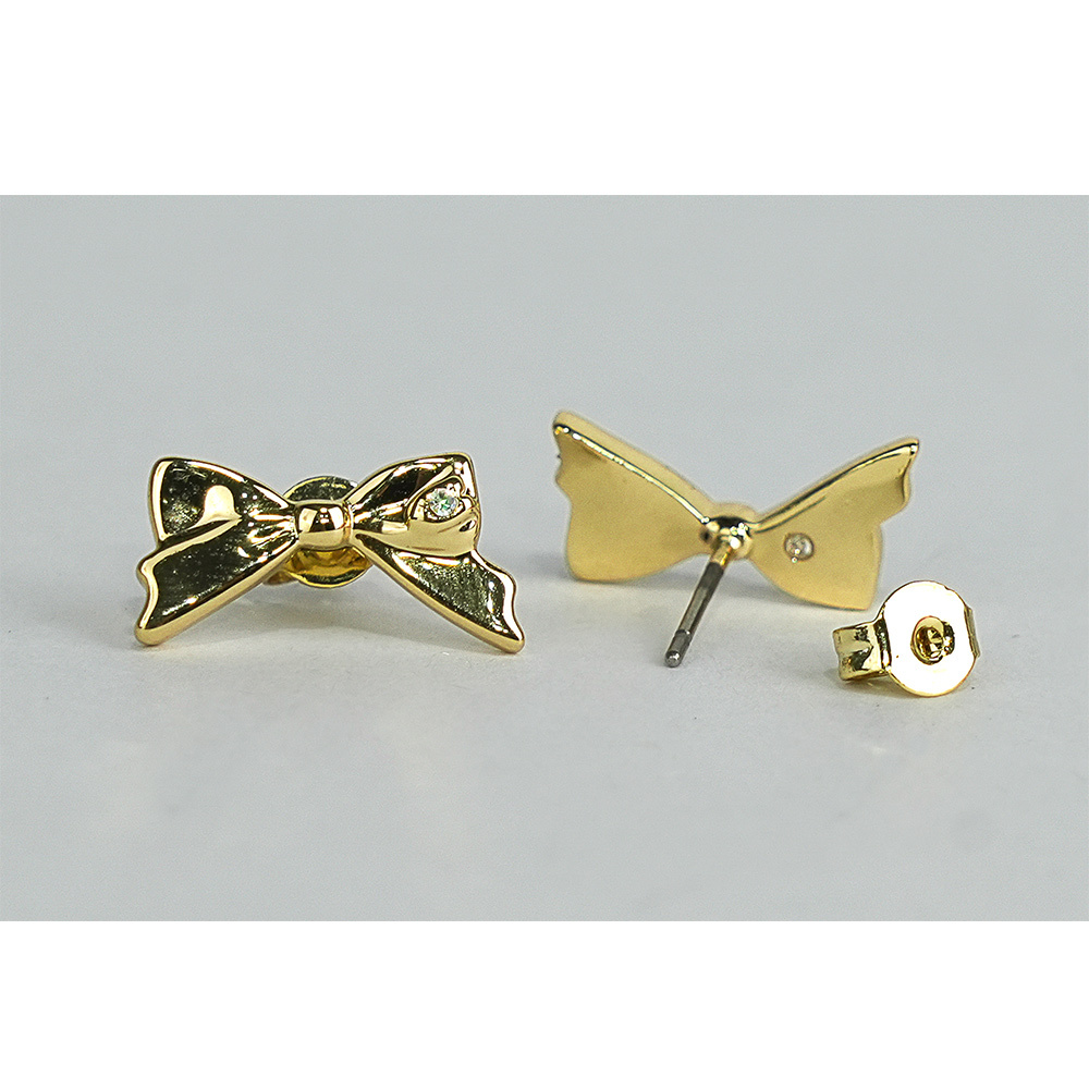 【COACH】迷你蝴蝶結及玻璃水鑽針式耳環(金色)CAD67 GLD