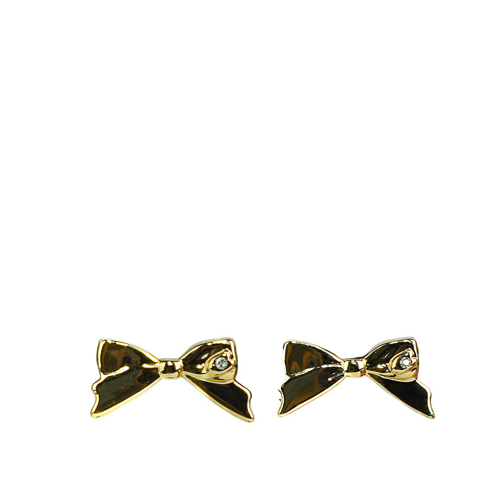 【COACH】迷你蝴蝶結及玻璃水鑽針式耳環(金色)CAD67 GLD