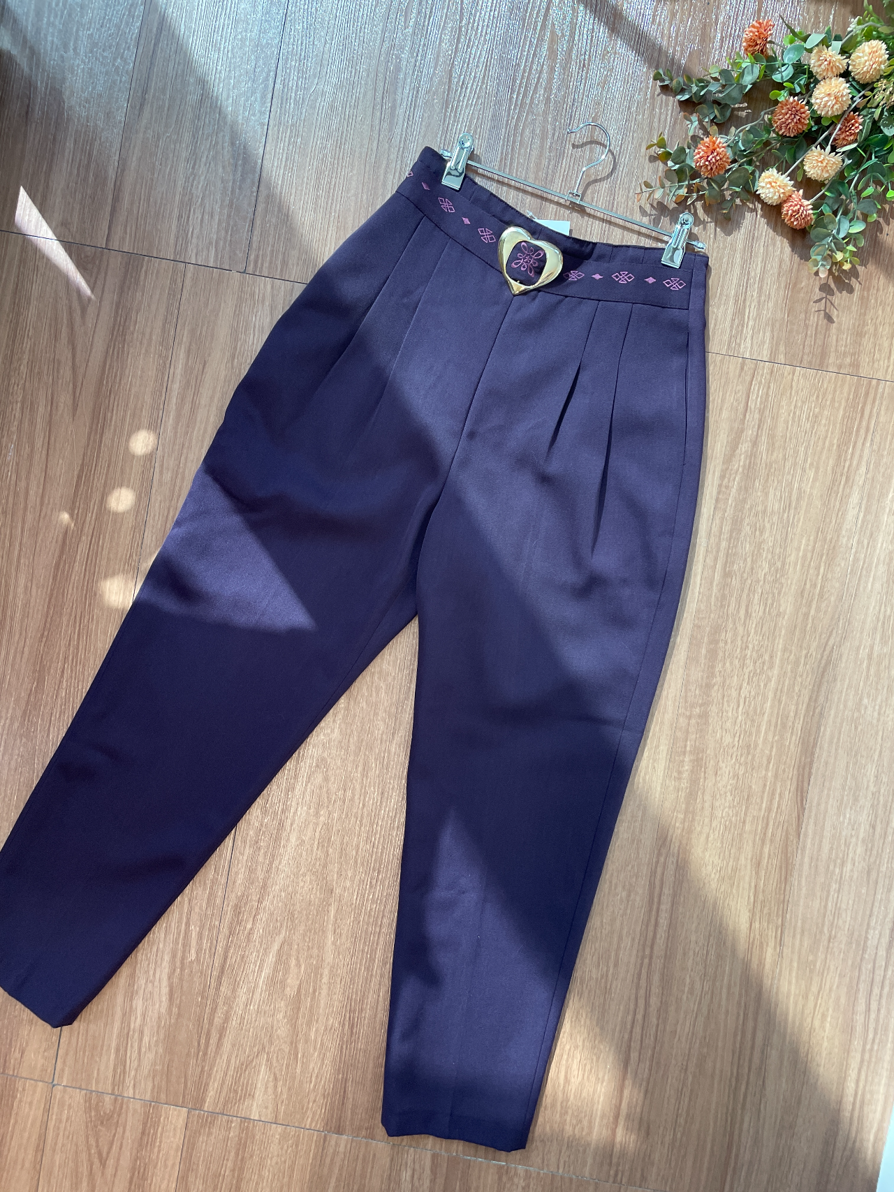 薰香紫色心形腰扣古著長褲