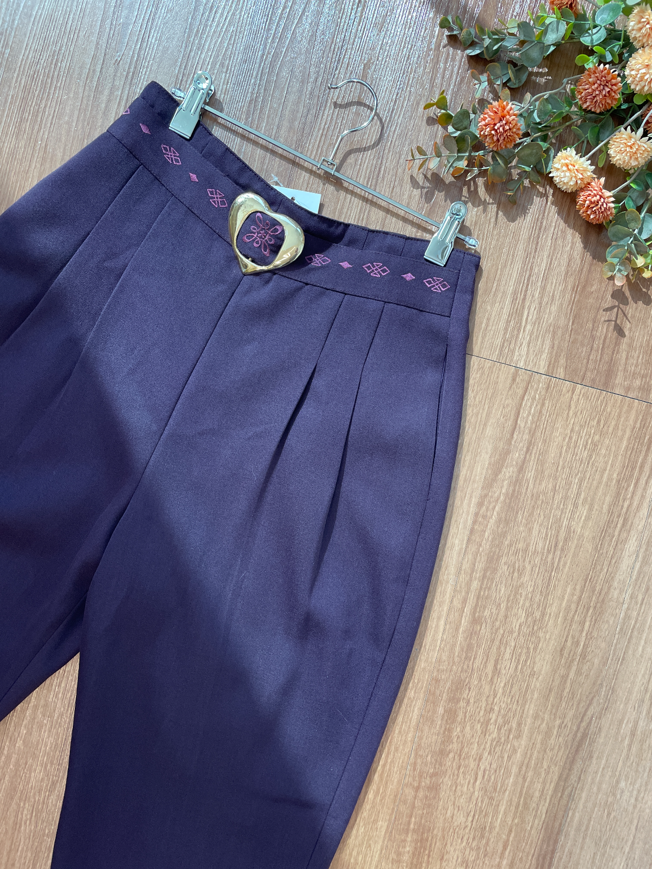薰香紫色心形腰扣古著長褲