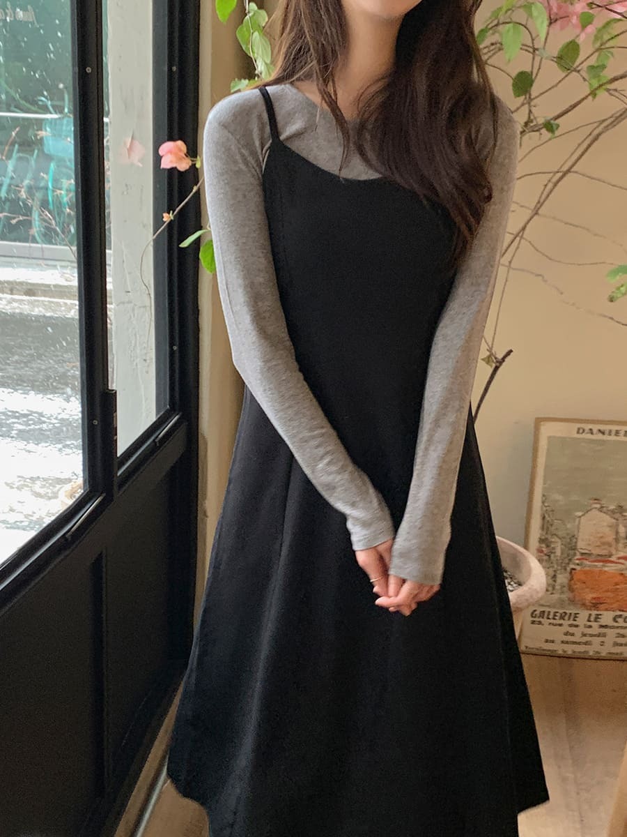 韓國Cherrykoko授權 溫柔百搭細肩傘擺後綁帶洋裝