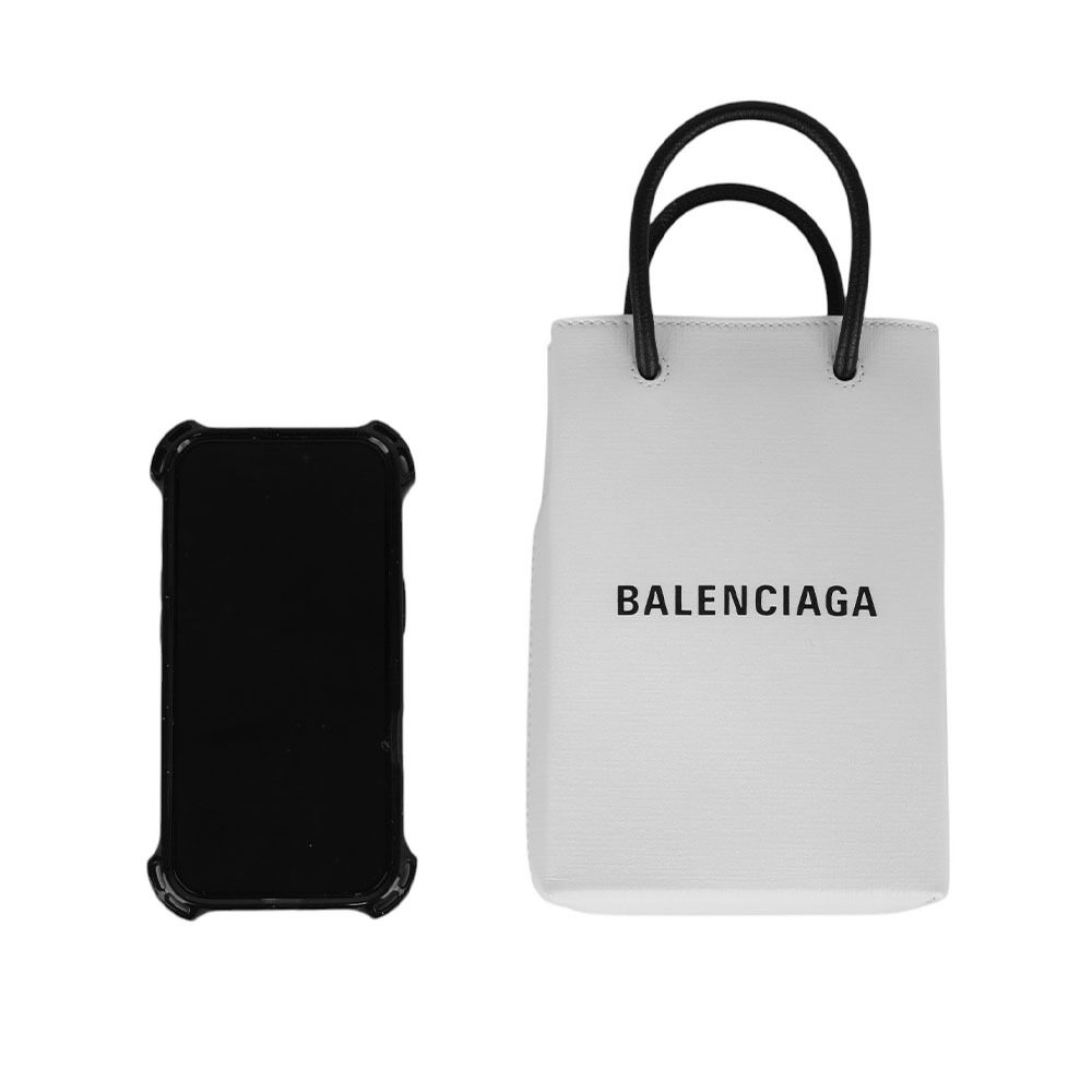 【BALENCIAGA】Logo購物手機袋(白色) 757773 0AI2N 9000