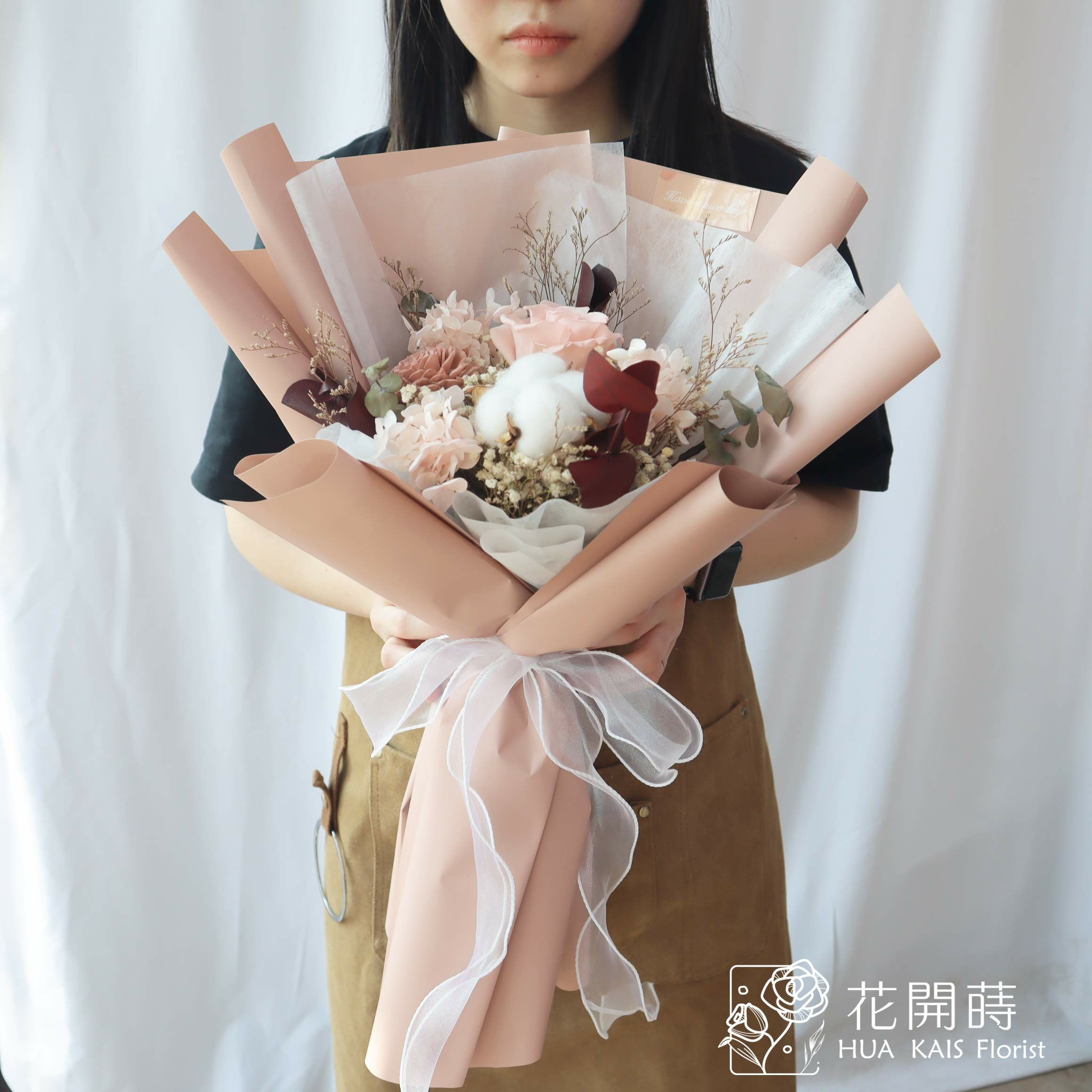 永生花束|經典奶茶花束(L)|大型花束|永生花|情人節花束|畢業花束|母親節花束