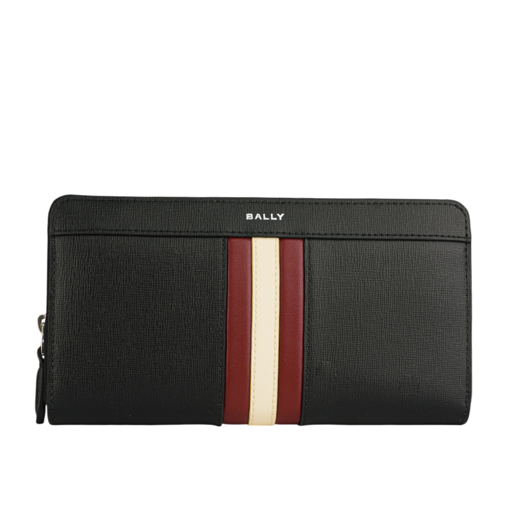 【BALLY】Mythos 紅白條紋再生牛皮ㄇ形拉鍊長夾