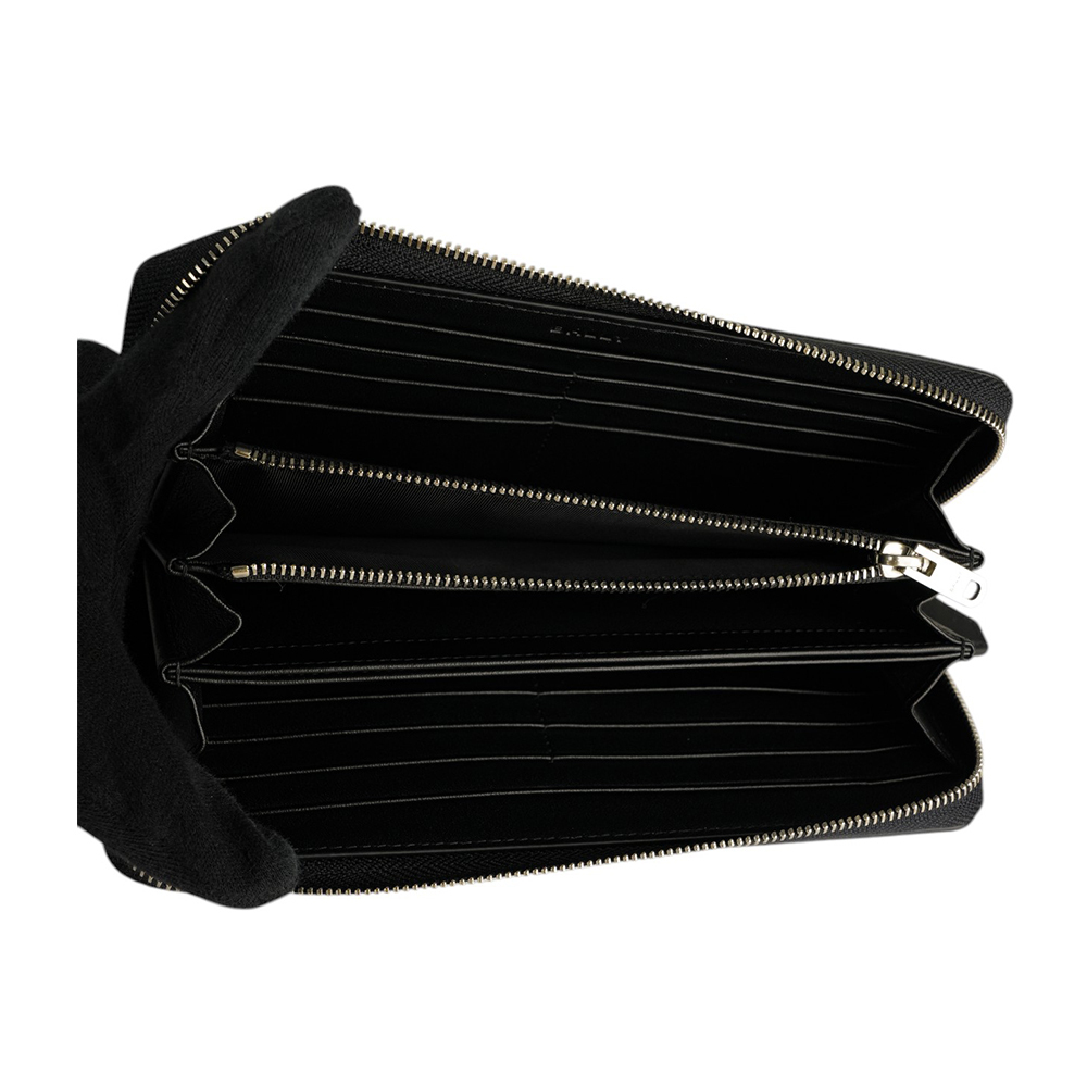 【BALLY】Mythos 紅白條紋再生牛皮ㄇ形拉鍊長夾(黑色) 6308575