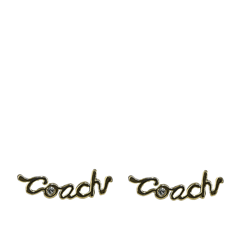 【COACH】Script 草寫標誌及玻璃水鑽針式耳環(金色)
