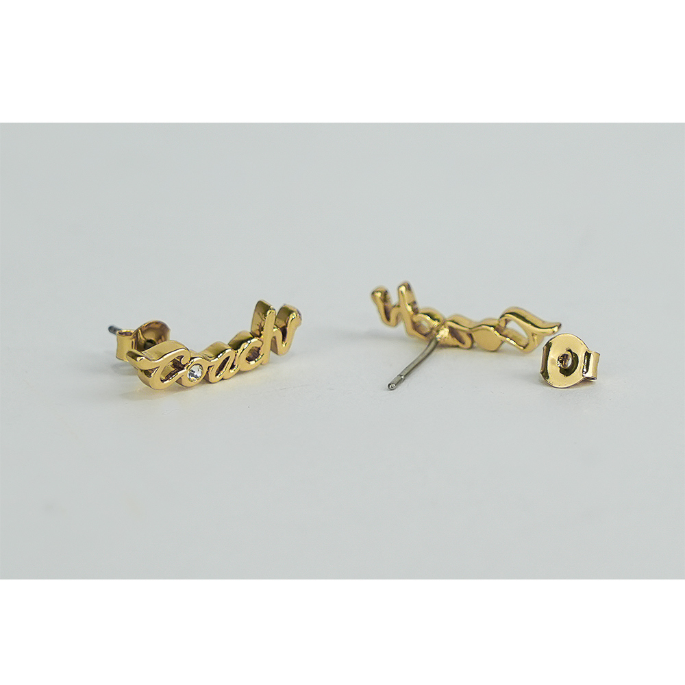 【COACH】Script 草寫標誌及玻璃水鑽針式耳環(金色)CAH40 GLD