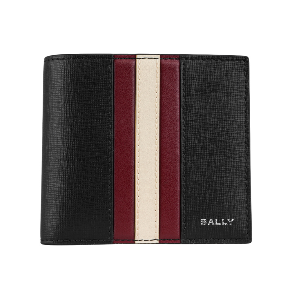 【BALLY】Mythos 紅白條紋再生牛皮對開零錢袋短夾