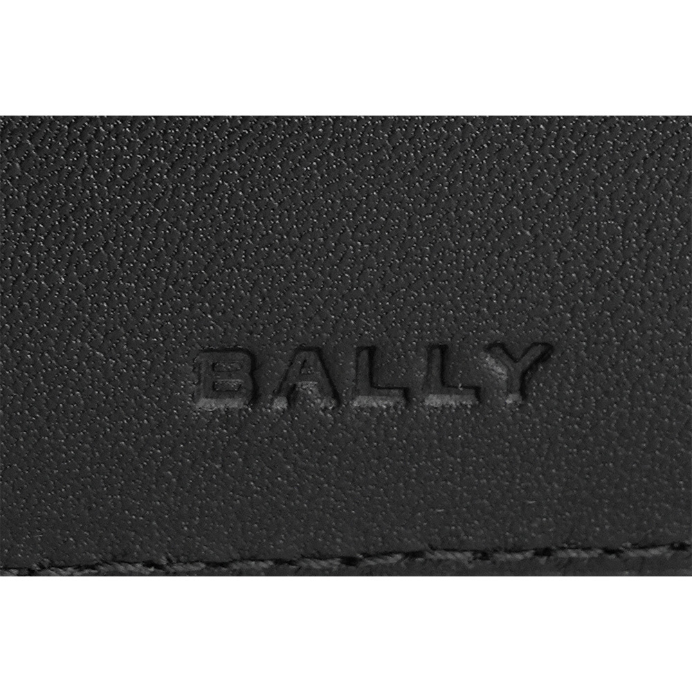 【BALLY】Mythos 紅白條紋再生牛皮對開零錢袋短夾(黑色) 6308579