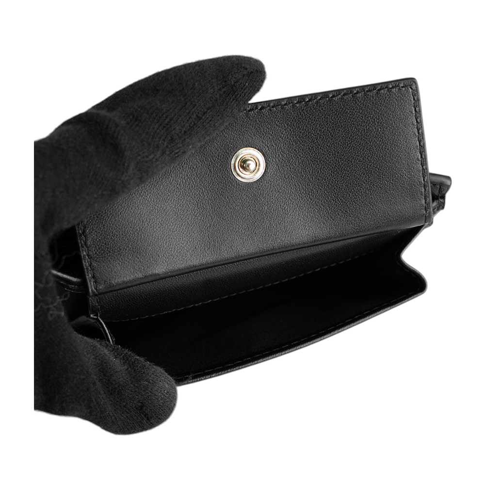 【BALLY】Mythos 紅白條紋再生牛皮對開零錢袋短夾(黑色) 6308579