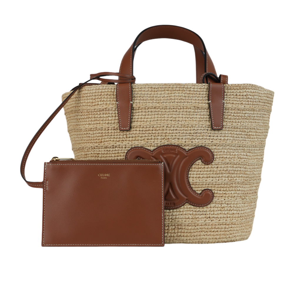 【CELINE】Teen Classic Panier 小牛皮標誌二用草編包(焦糖色) 115802FF7.04LU
