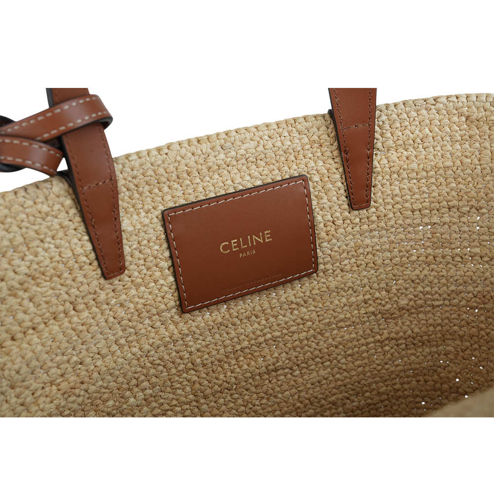 【CELINE】Teen Classic Panier 小牛皮標誌二用草編包(焦糖色) 115802FF7.04LU