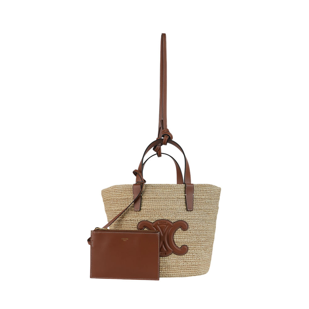 【CELINE】Teen Classic Panier 小牛皮標誌二用草編包(焦糖色) 115802FF7.04LU