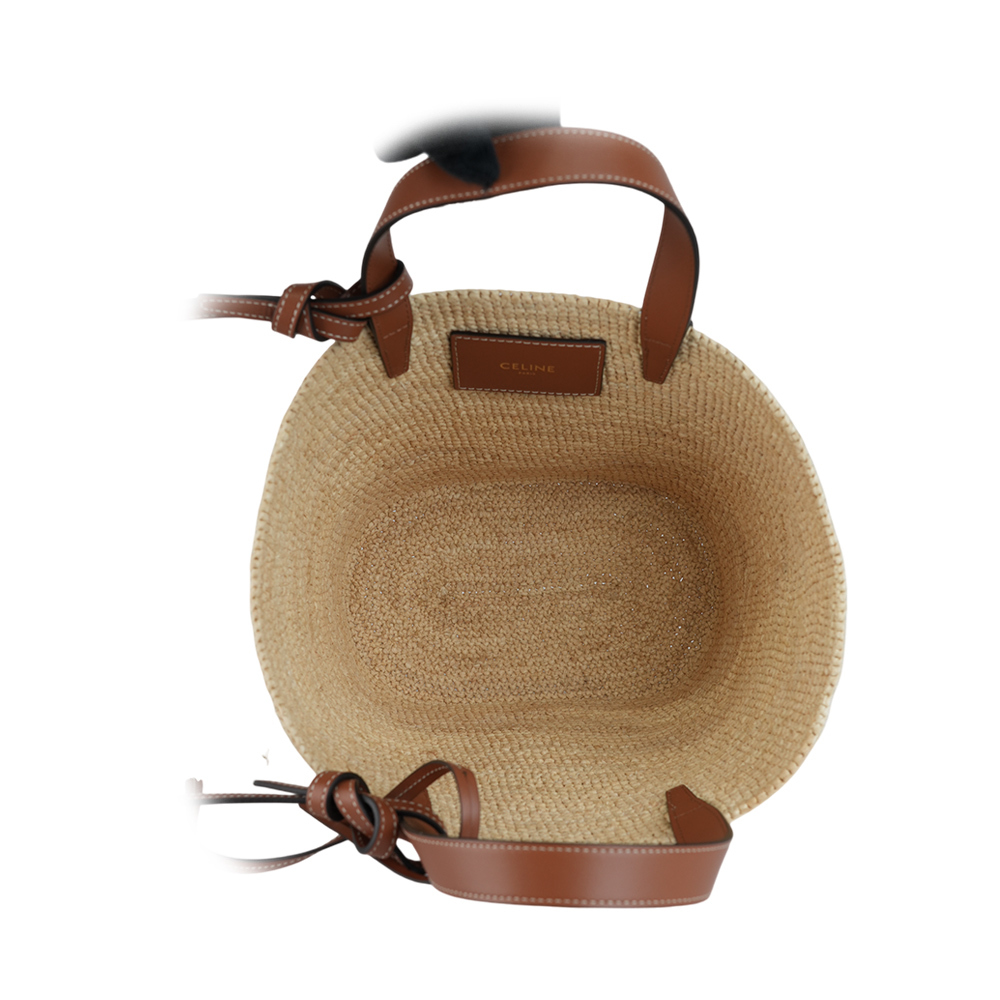 【CELINE】Teen Classic Panier 小牛皮標誌二用草編包(焦糖色) 115802FF7.04LU