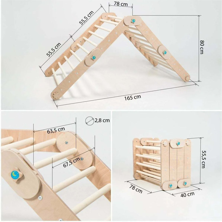 單入組木色攀爬架+木色攀岩溜滑梯x1