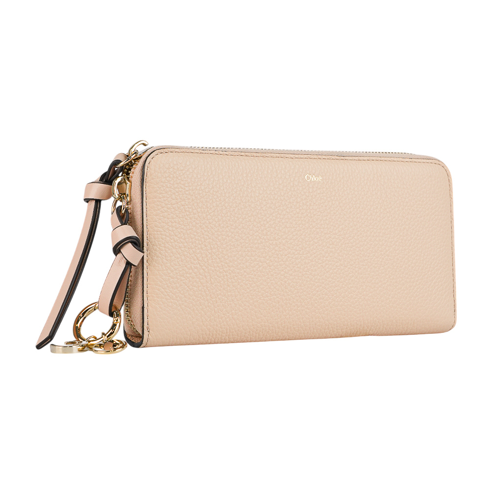 【Chloé】Alphabet C Logo 墜飾牛皮ㄇ形拉鍊長夾