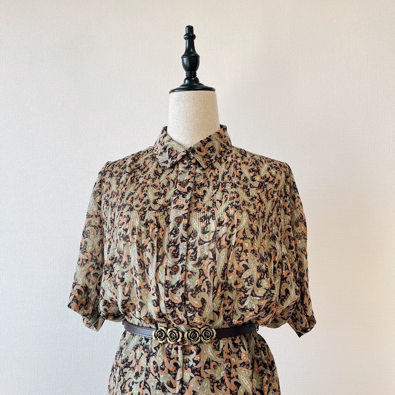 綠色雪紡質腰果花連身裙