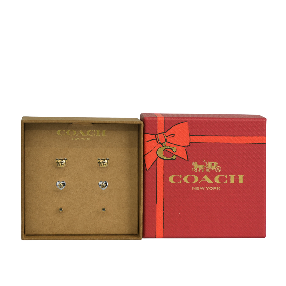 【COACH】泰迪熊/愛心/圓形玻璃水鑽造型耳環禮盒組(金色/銀色)CY114 A31