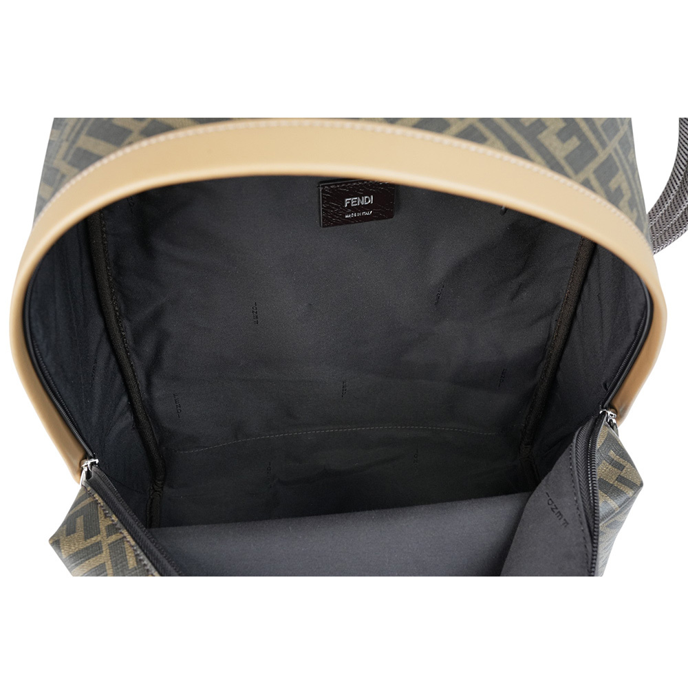 【FENDI】Diagonal 對角設計帆布及皮革中型拉鍊後背包(棕色) 7VZ076 A9XS F1IKC