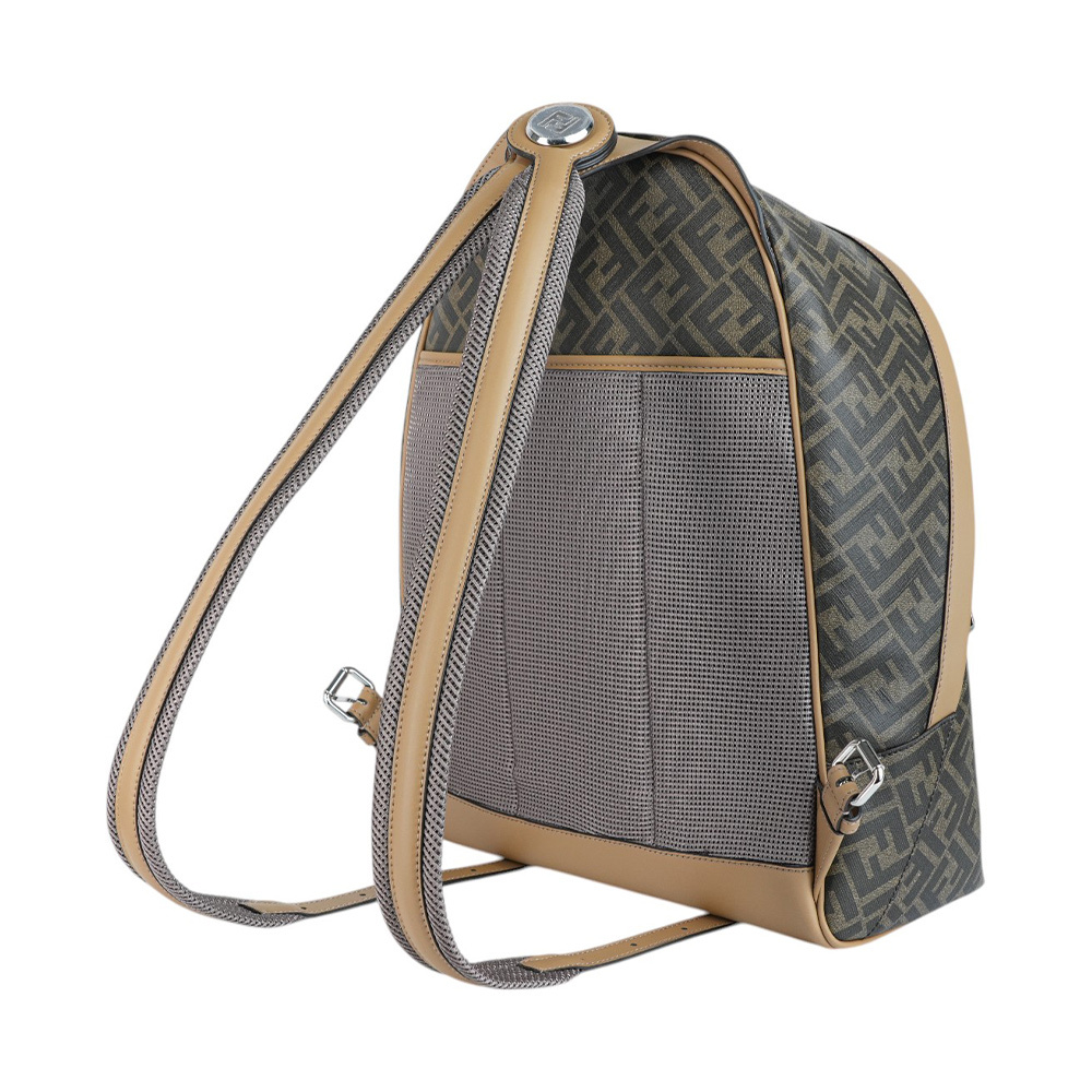 【FENDI】Diagonal 對角設計帆布及皮革中型拉鍊後背包(棕色) 7VZ076 A9XS F1IKC