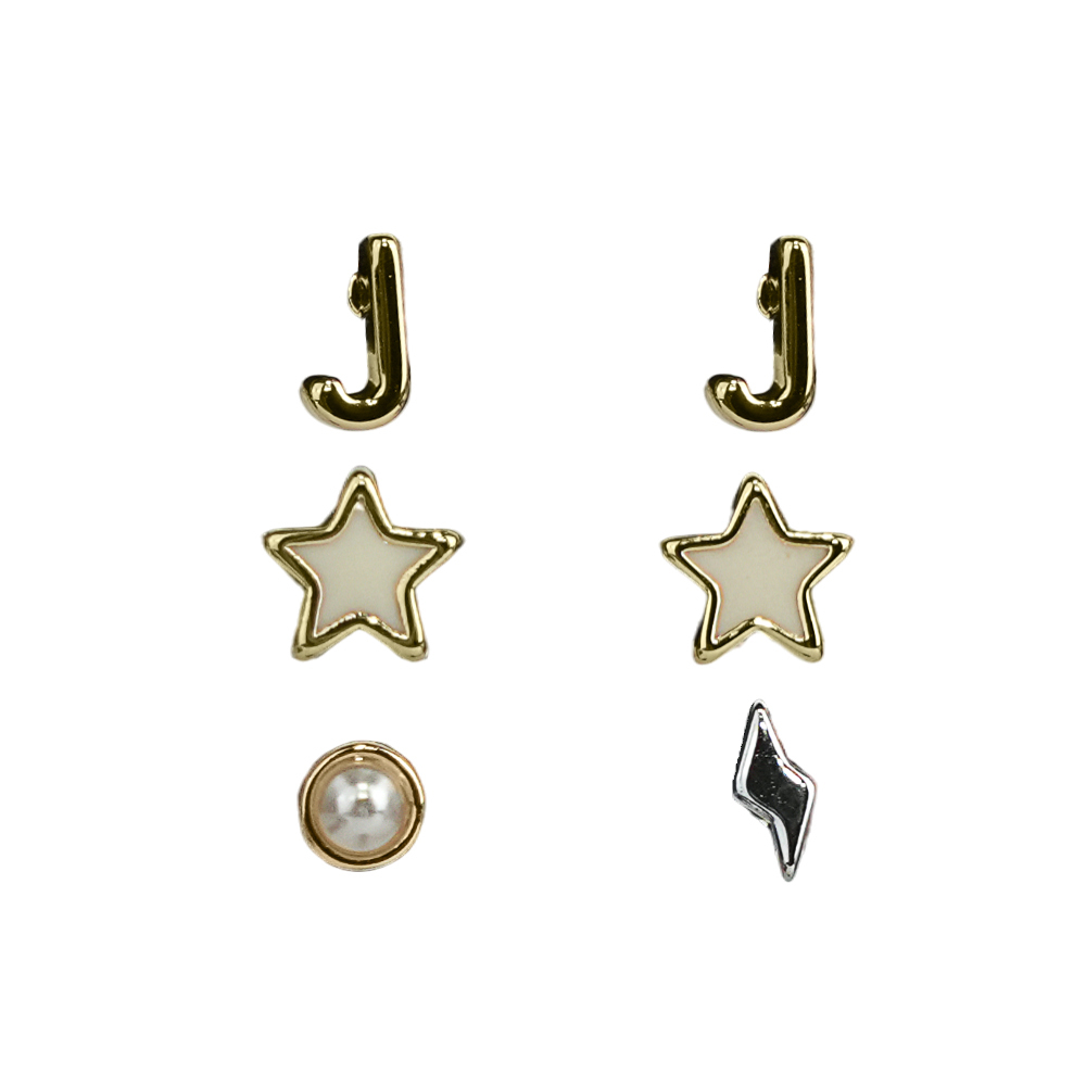 【COACH】J Initial/星星/閃電及玻璃珍珠耳環組(金色/白色)