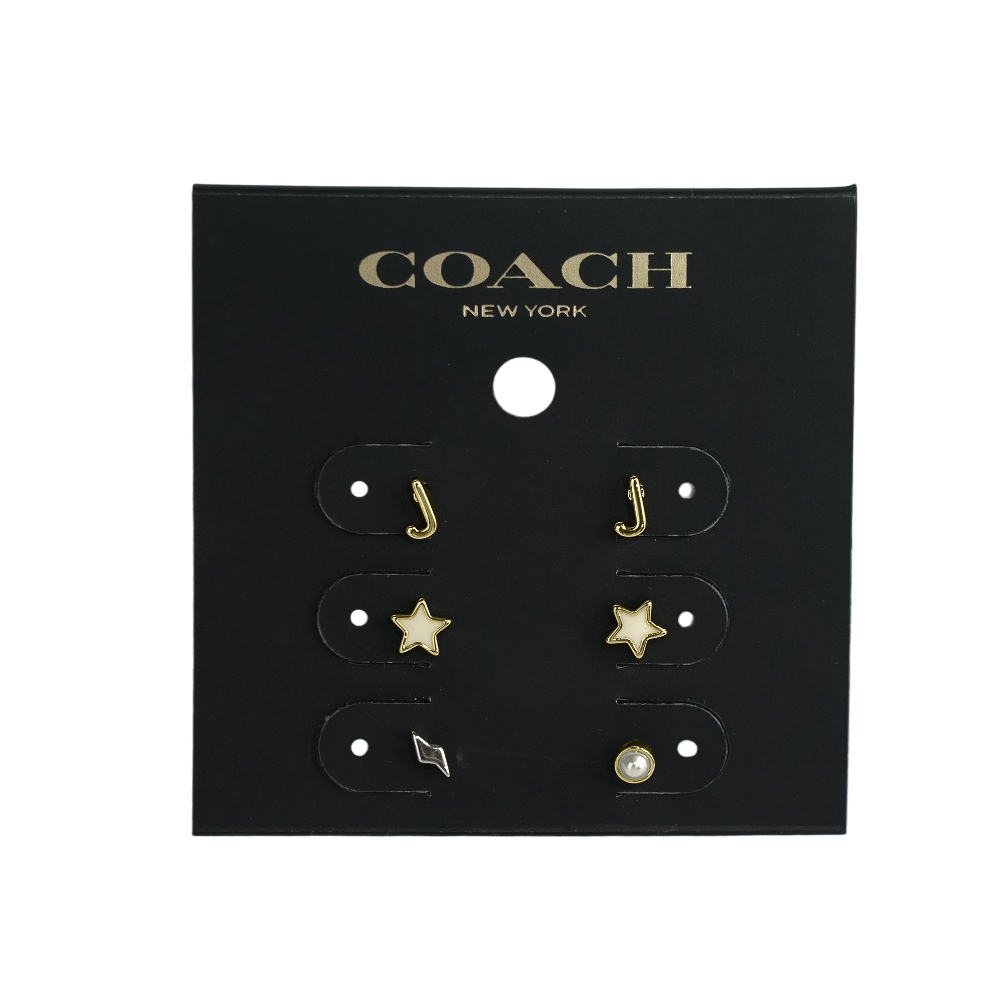 【COACH】J Initial/星星/閃電及玻璃珍珠耳環組(金色/白色)CZ042 GDWT