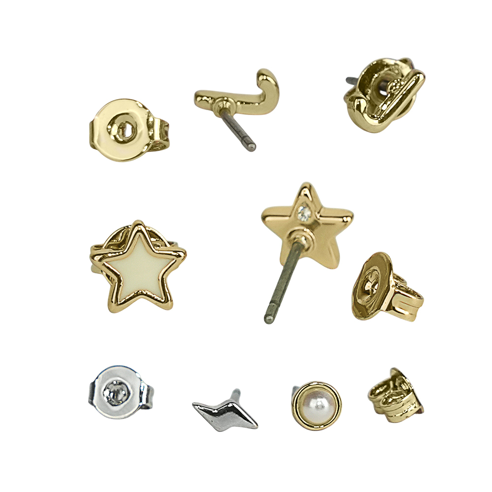 【COACH】J Initial/星星/閃電及玻璃珍珠耳環組(金色/白色)CZ042 GDWT