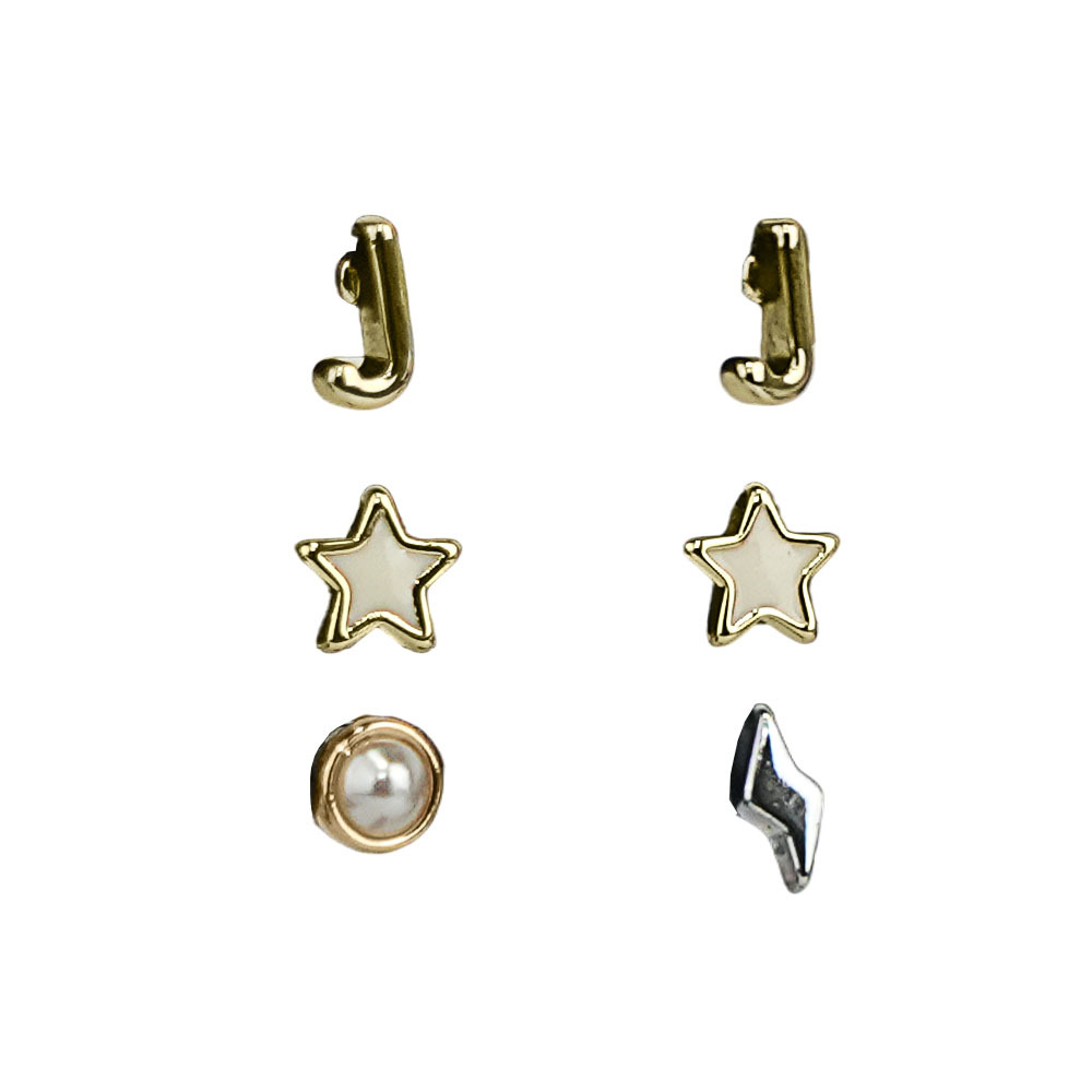 【COACH】J Initial/星星/閃電及玻璃珍珠耳環組(金色/白色)CZ042 GDWT