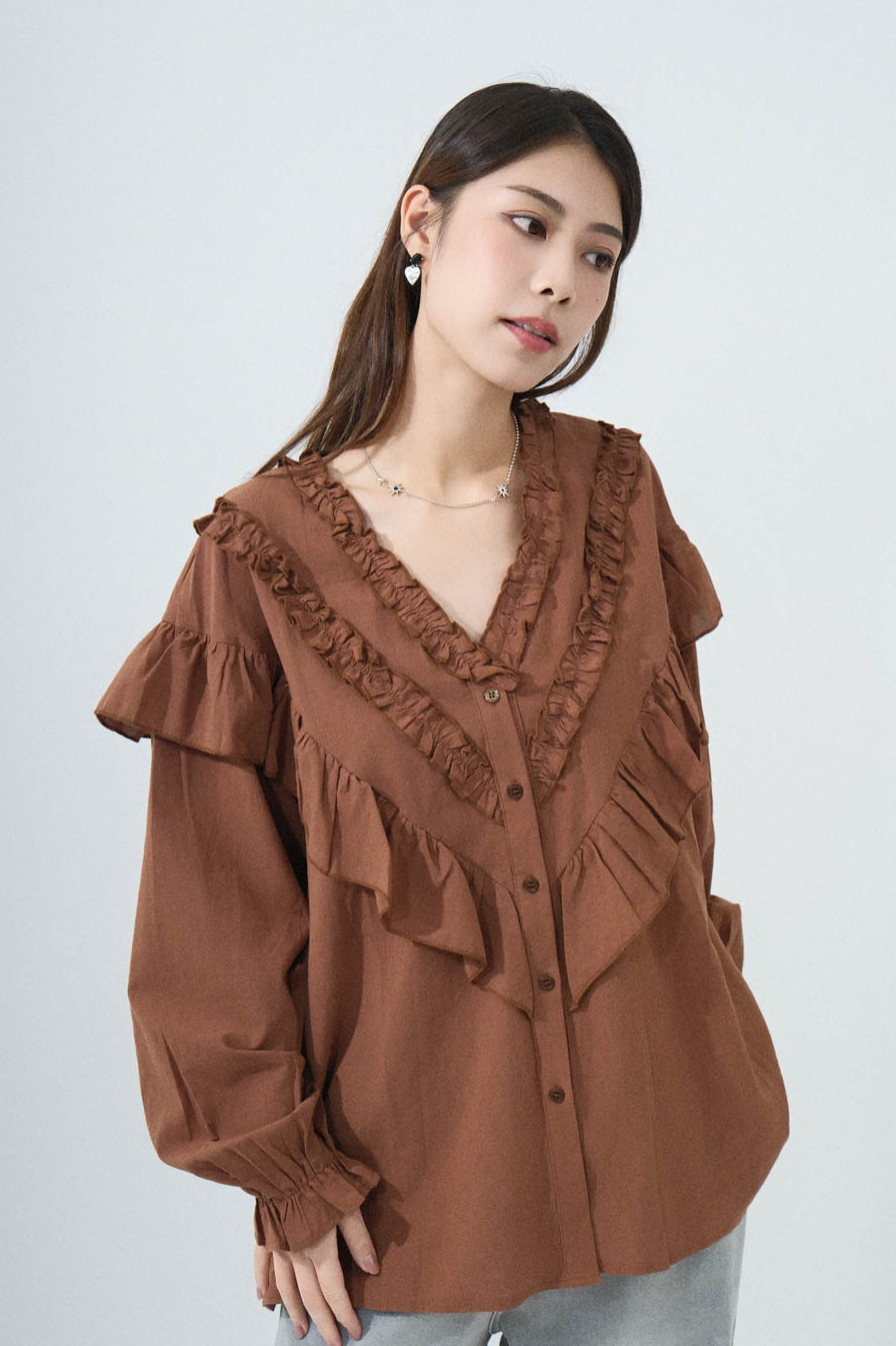 荷葉V領oversize恤衫 (預購產品）