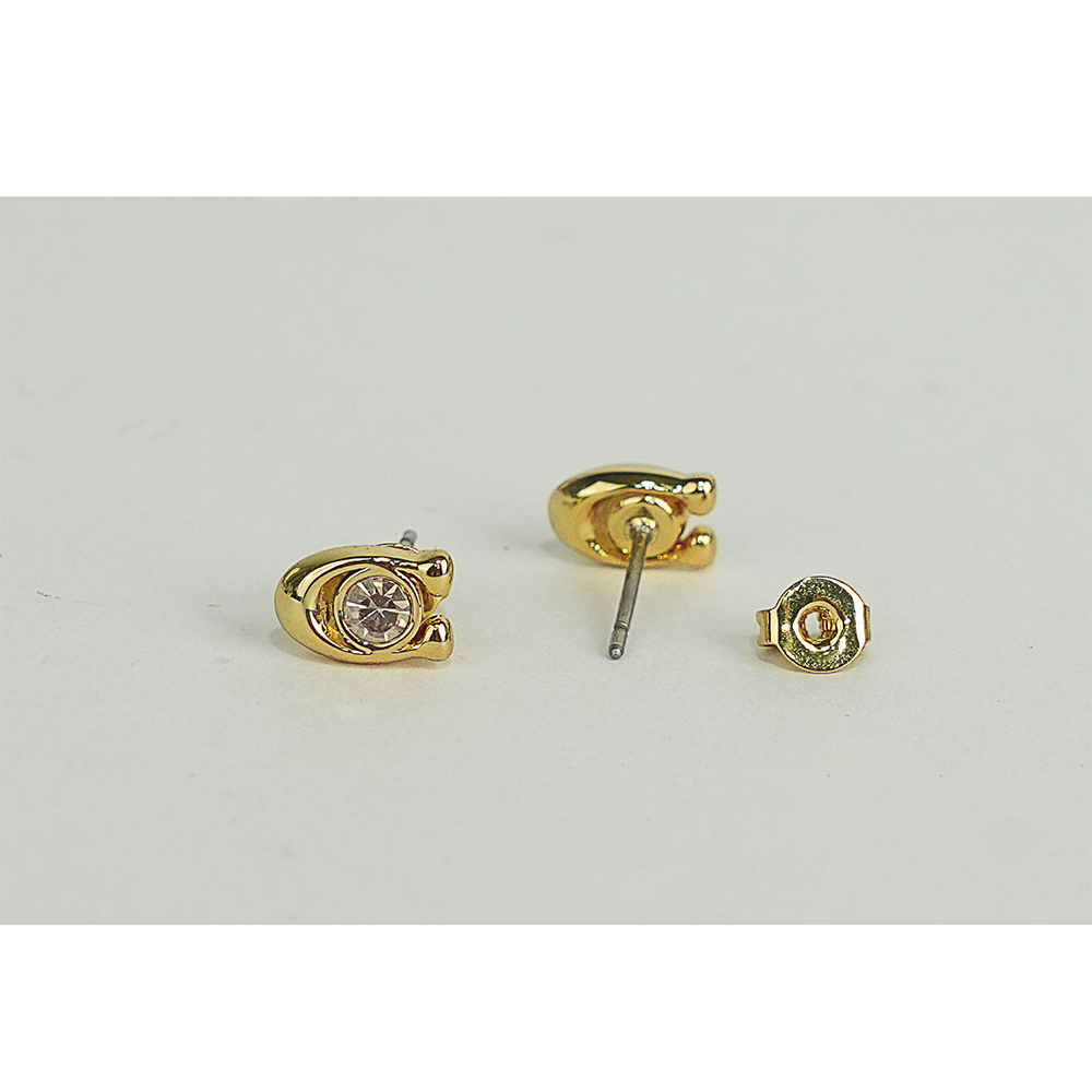 【COACH】C Logo 玻璃珍珠針式耳環+玻璃珍珠蝴蝶結項鍊飾品禮盒(金色)CY110 VP4