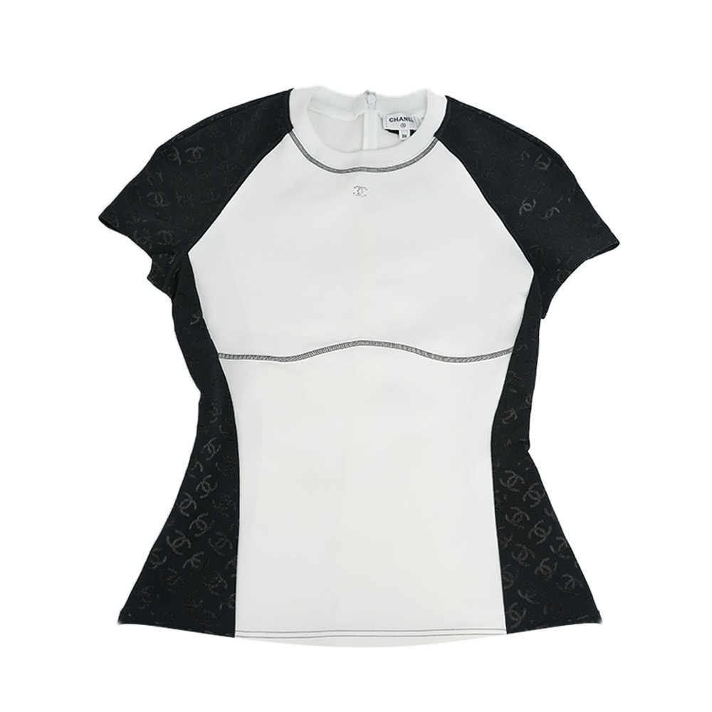 【CHANEL】Jennie 同款黑色標誌飾邊拼接上衣(白色/黑色) 36P76414 V47504 NT733