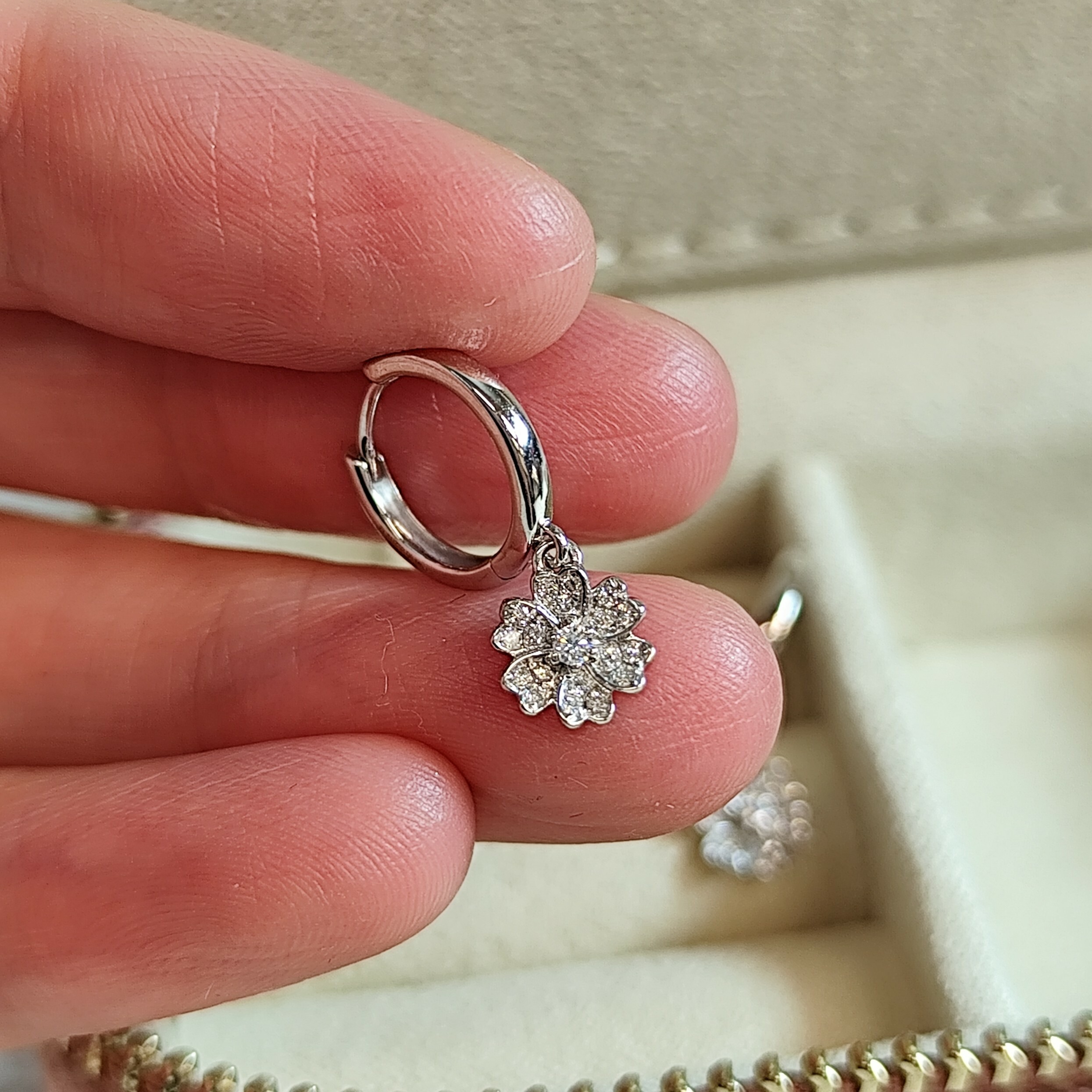 鑽石立體花型垂墜耳環