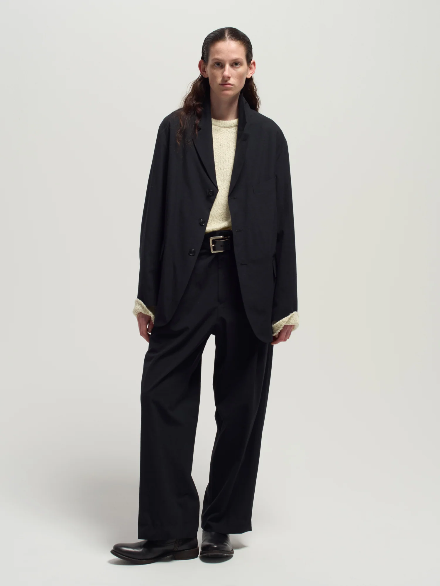 URU TOKYO - WOOL TROPICAL - 1 TUCK PANTS / BLACK