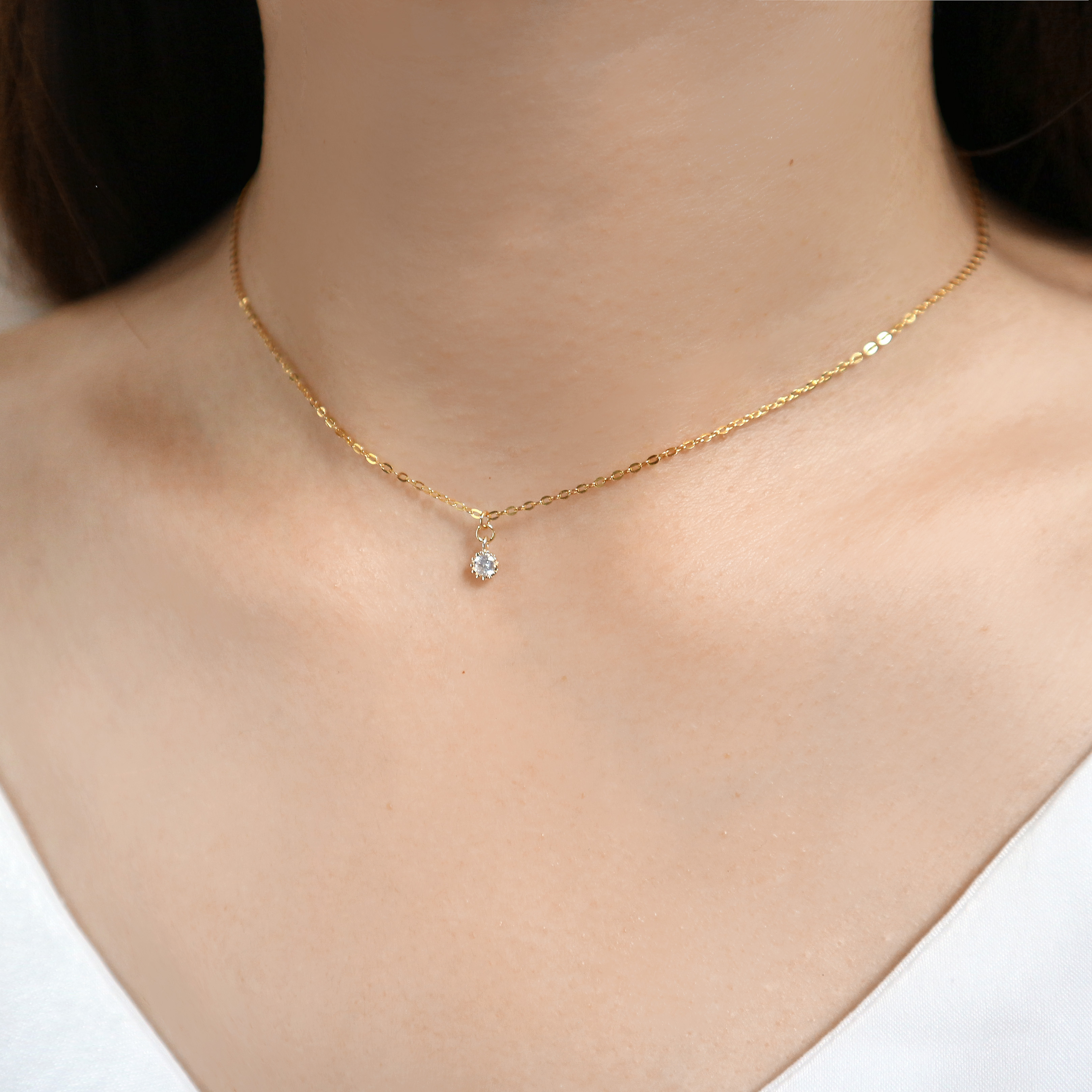 鋯石項鍊-白-14K注金