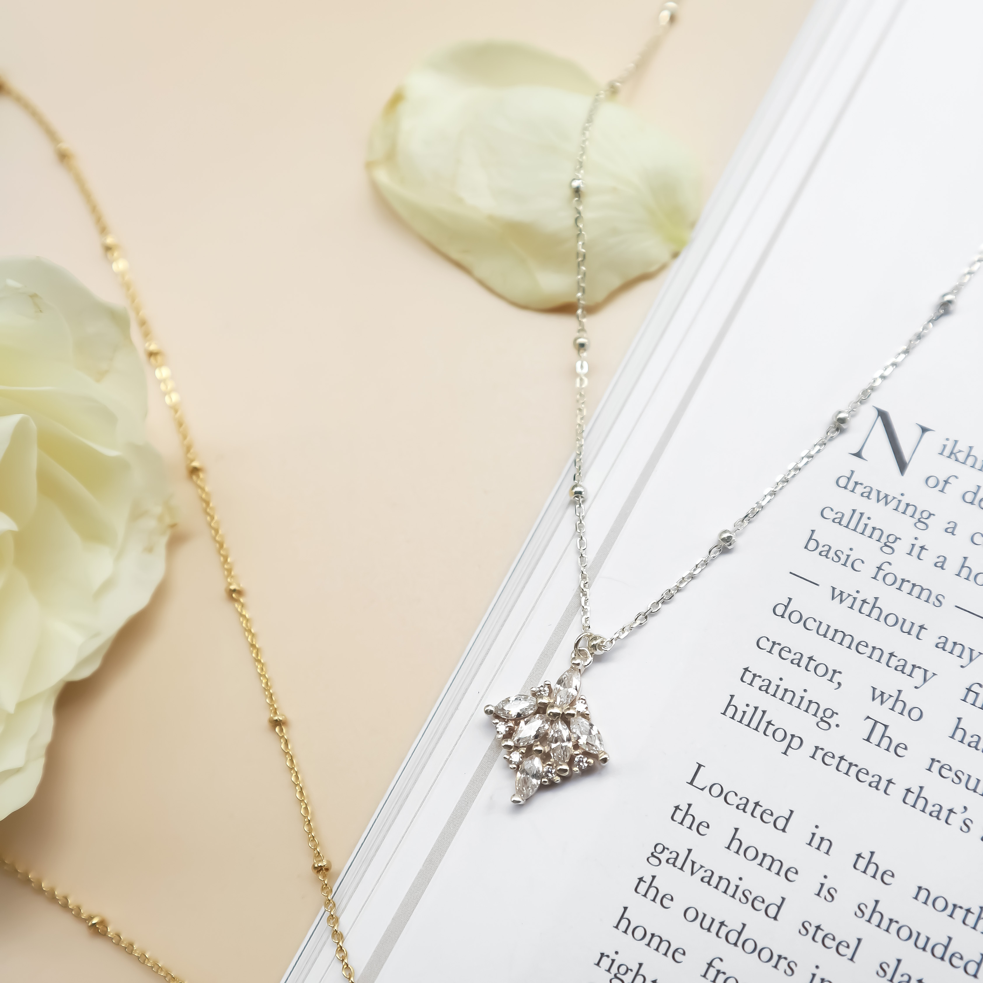 方菱鋯石項鍊-S925純銀