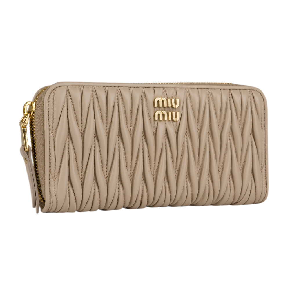 【MIU MIU】金字納帕軟皮ㄇ形拉鍊長夾(粉色)