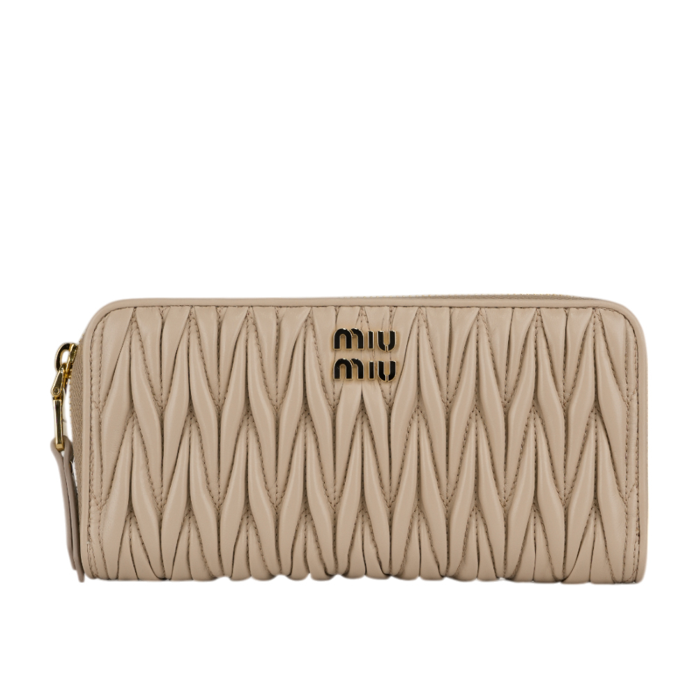 【MIU MIU】金字納帕軟皮ㄇ形拉鍊長夾(粉色)