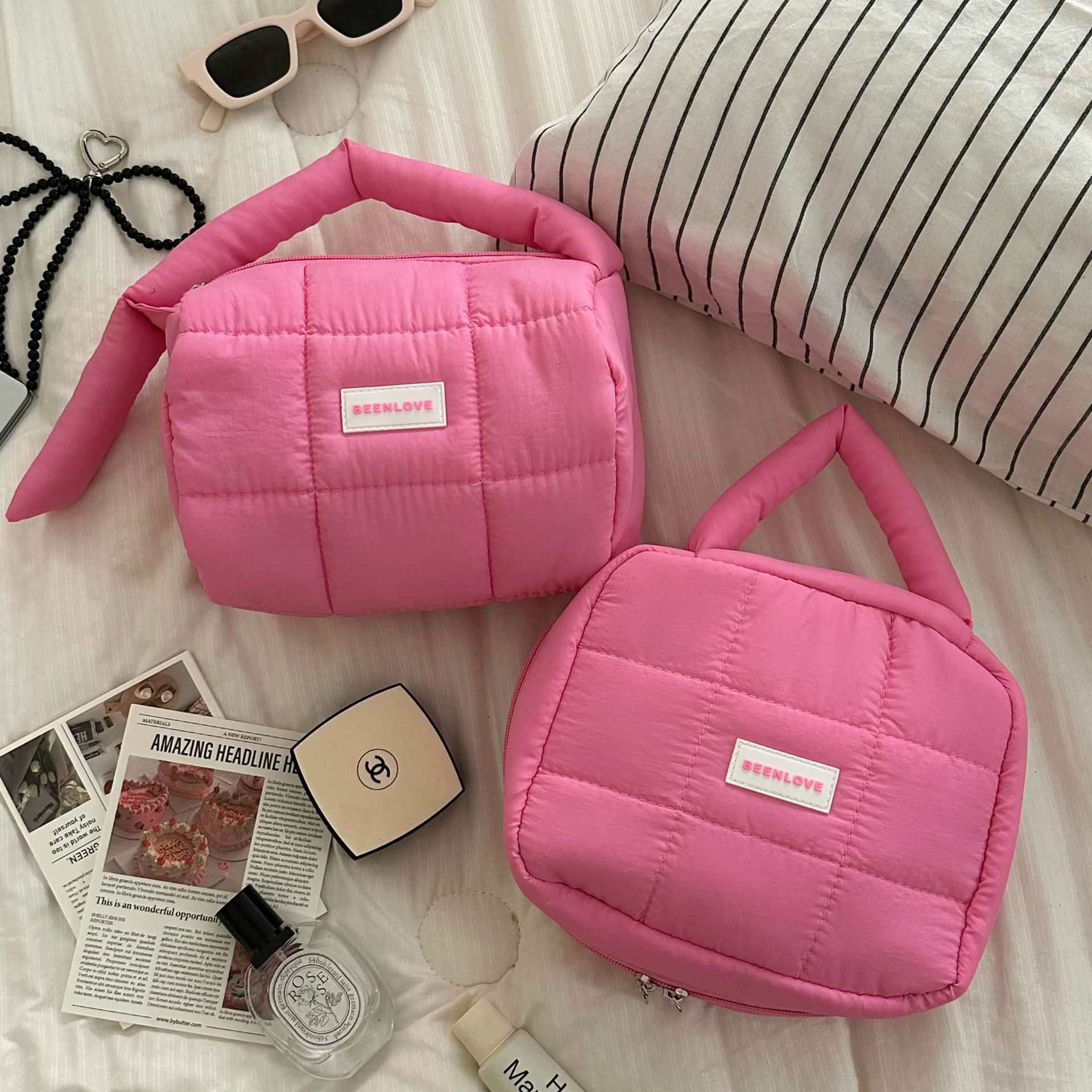 《5877》INS風玫紅手提包/手提化妝包