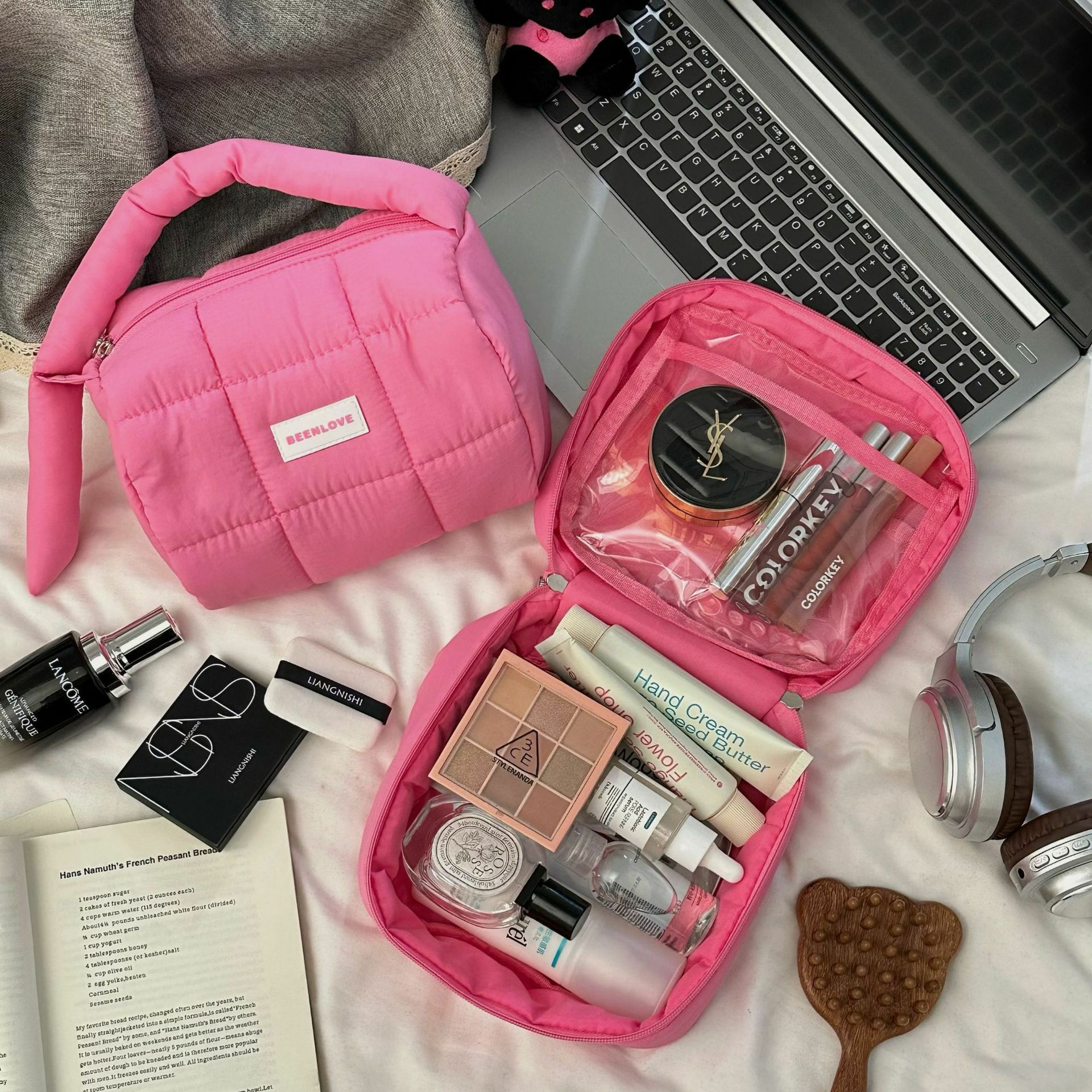 《5877》INS風玫紅手提包/手提化妝包