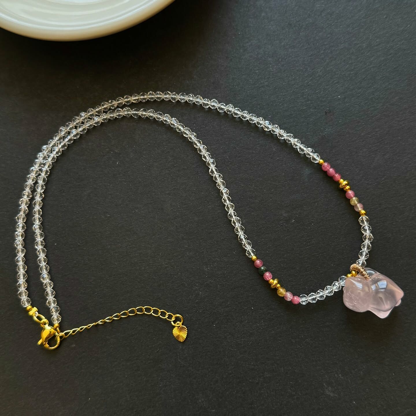 [原石] 粉晶貓咪 水晶項鏈